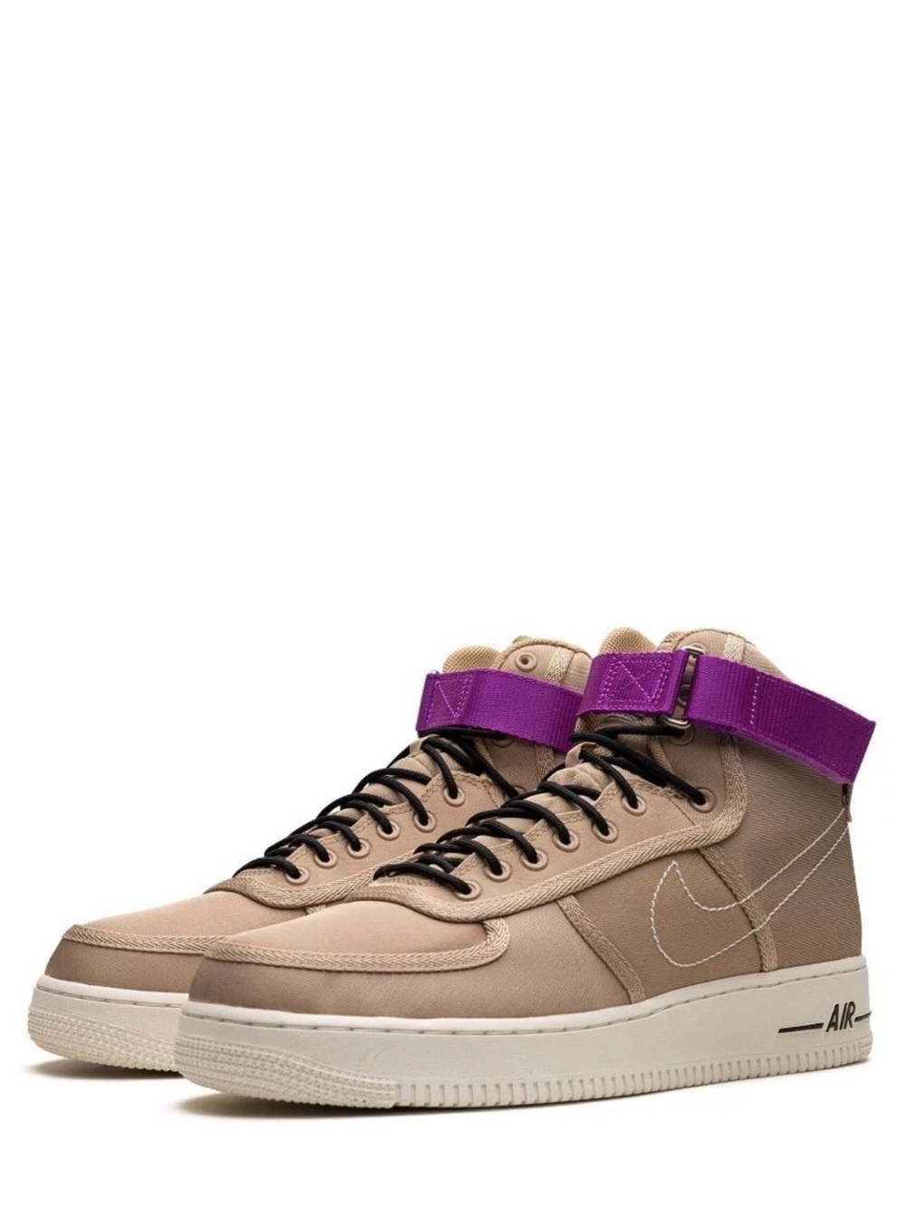 Nike High-Top Sneakers in Beige with Purple Strap